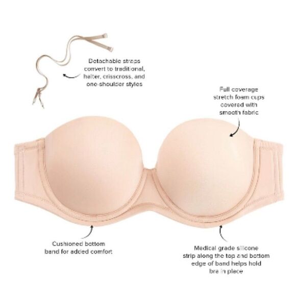Wacoal NWT Red Carpet Underwire Strapless Bra Full Figure Size 38D Natural Nude - Picture 3 of 5